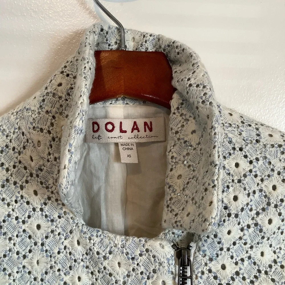 Anthropologie Dolan Rossi Eyelet Moto Jacket Cropped Cream Blue Zip Womens SZ XS - Picture 6 of 9